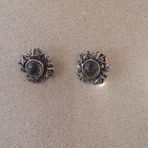 Exstasia earrings- silver flowers w/gray crystal